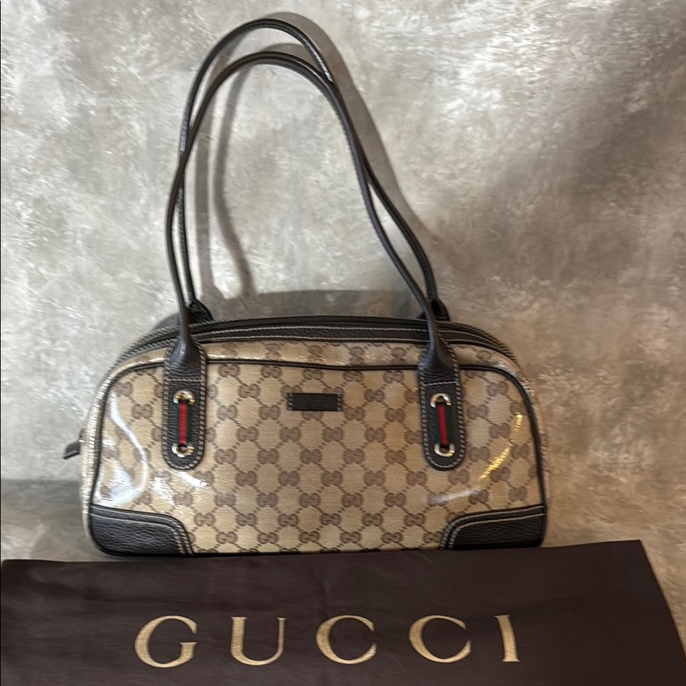 Gucci Brown and Black Shoulder Bag with Signature GG Pattern